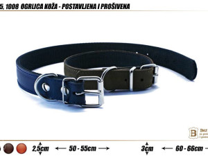 OGRLICA KAIŠ  ZA PSA KOŽNA 1005 -  2,50CM ŠIRINA 50-55 DUŽINA POSTAVLJENA I PROŠIVENA 