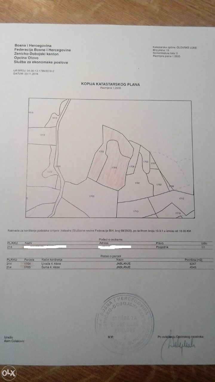 Prodaja zemlje i šume, Olovo 061 901 235 19