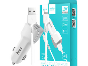 Auto punjač sa Lightning kabelom, 2xUSB, 5 V/2.4A