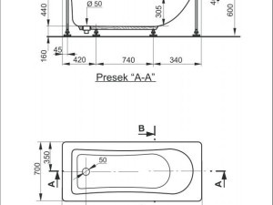 Kada bez obloge 150x70 Marsej Polyagram
