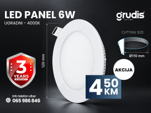 LED panel 6W ugradni 4000K