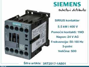 SIEMENS kontaktor 5.5kW 1NO 3RT2017-1AB01 sklopnik