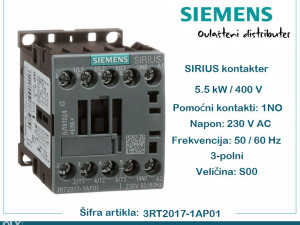 SIEMENS kontaktor 5.5kW 1NO 3RT2017-1AP01 sklopnik