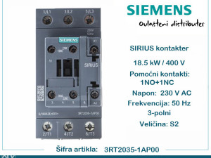 SIEMENS kontaktor 18.5kW 1NO 1NC 3RT2035-1AP00 sklopnik