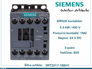 SIEMENS kontaktor 5.5kW 1NO 3RT2017-1BB41 sklopnik