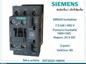 SIEMENS kontaktor 7.5kW 1NO 1NC sklopnik 3RT2025-1BB40