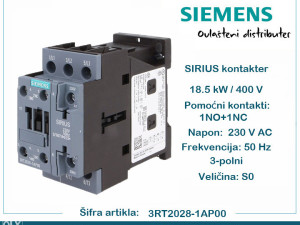 SIEMENS kontaktor 18.5kW 1NO 1NC 3RT2028-1AP00 sklopnik