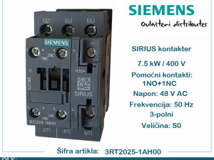SIEMENS kontaktor 7.5kW 1NO 1NC 3RT2025-1AH00 sklopnik