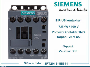 SIEMENS kontaktor 7.5kW 1NO 3RT2018-1BB41 sklopnik