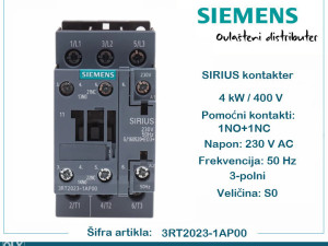 SIEMENS kontaktor 4kW 1NO 1NC 3RT2023-1AP00 sklopnik