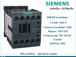 SIEMENS kontaktor 7.5kW 1NO 3RT2018-1AH01 sklopnik