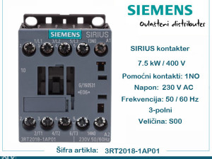 SIEMENS kontaktor 7.5kW 1NO 3RT2018-1AP01 sklopnik