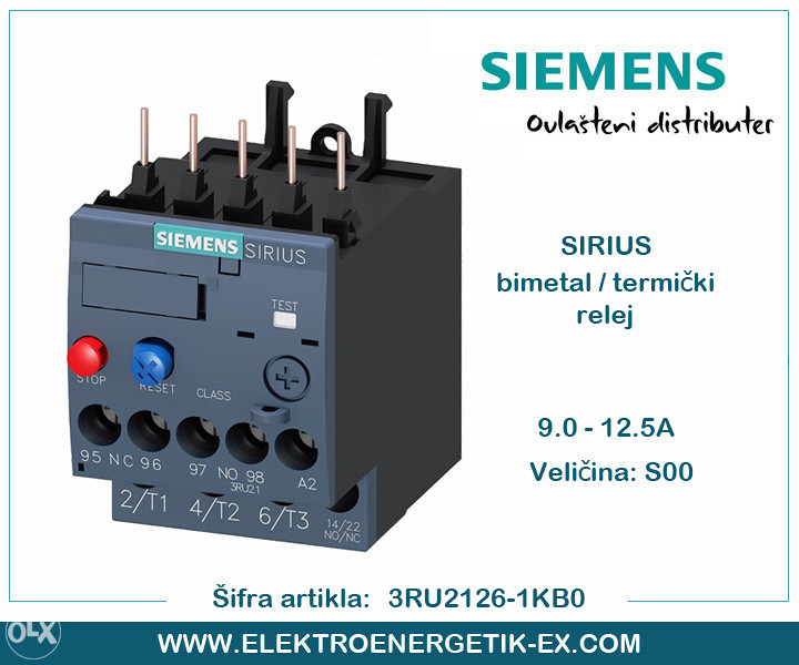 SIEMENS bimetal/termički relej 9.0 - 12.5A 3RU2126-1KB0