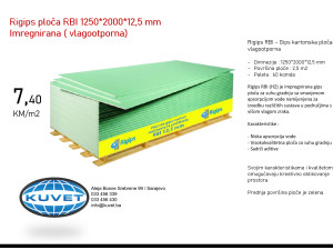 Rigips ploča RBI 12,5 mm - vlagootporna, Knauf , Regips