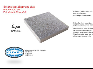 Betonske ploče prana 40*40 cm, siva