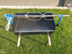 ROSTILJ SA RAZNJEM ZA PILICE INOX KOMPLET VELIKI 63X35