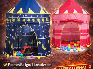 Šator za djecu, zamak, dvorac, igraonica PLAVI / PINK