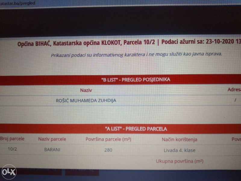 Zemljište Bihać-KLOKOT -Barani 3