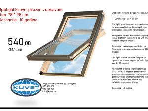 Krovni prozor OPTILIGHT 78*98 cm , garancija 10 godina