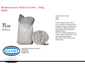 Mramorno zrno, prirodni mljeveni kamen 25 kg - bijelo