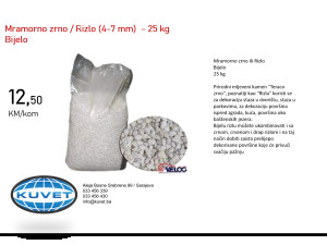 Mramorno zrno, prirodni mljeveni kamen 25 kg - bijelo