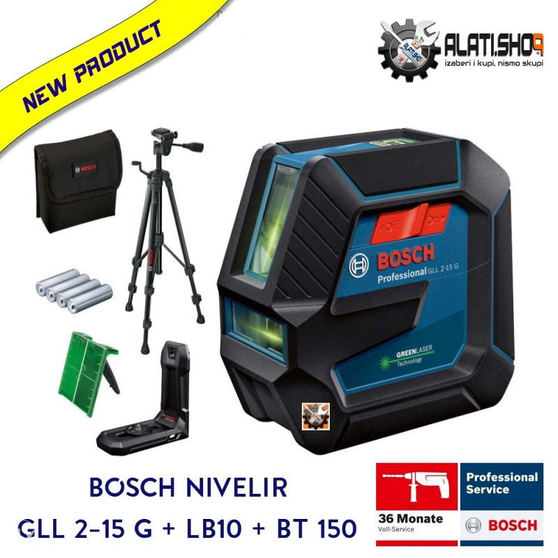 BOSCH GLL 2-15 G+LB10+BT150 KRIŽNI LASERSKI NIVELIR 0 601 063 W01