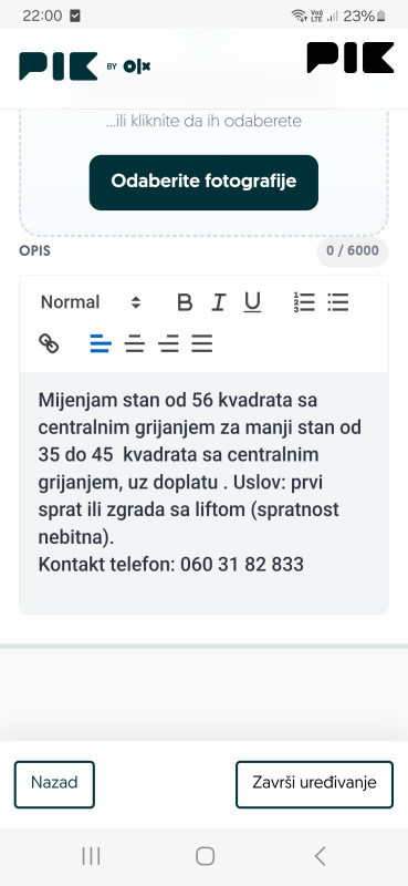 Zamjena za manji stan