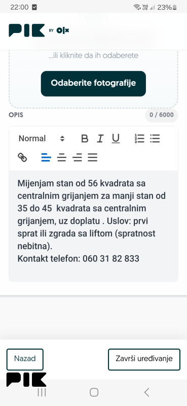 Zamjena za manji stan