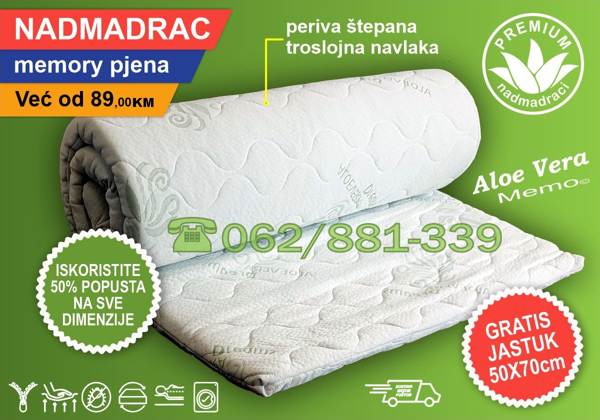 Nadmadrac Memo Aloe Vera 4+1 (više veličina) - memory, memori