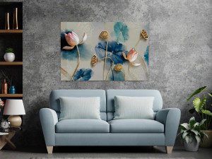 Canvas slika - 3D Zlatni cvijet, Plava podloga