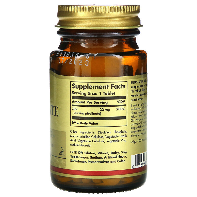 Cink pikolinat zinc picolinate 22 mg Solgar 100 tab