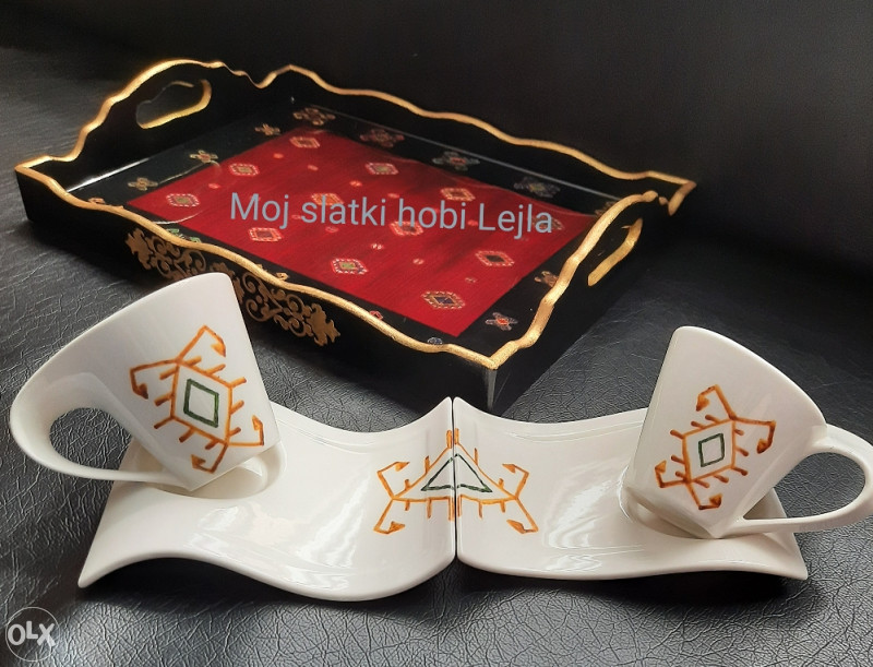 Solja/Solje sa natpisom, crtezom i tackanjem, rucni rad