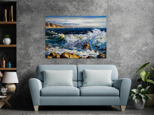 Canvas slika - Olujni valovi na morskoj obali, Galebovi