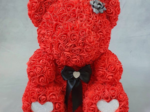 Veliki XL 38cm Crveni Medo od ruza - cvijetni medo