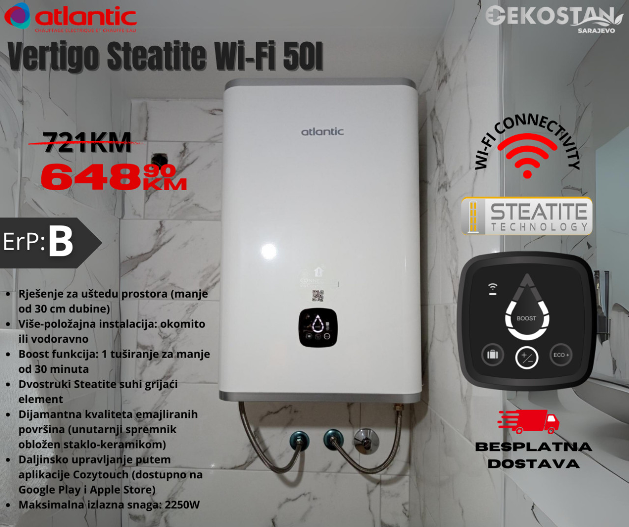 AKCIJA! Atlantic bojler VERTIGO STEATITE WIFI 50l /+UGRADNJA