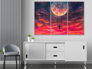 Canvas slika - Pun mjesec, Djevojka, Ljuljačka, Ulje