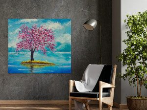 Canvas slika - Ružičasto Drvo Sakura, Cvat, Ulje