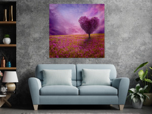 Canvas slika - Drvo ljubavi, srce, Cvijeće, Ljubičasto