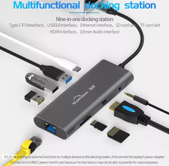 9 in 1 9 Ports Usb C Hub HDTV 4K Docking Station Docking stations