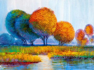 Canvas slika - Šareno drveće, Park, Jezero, Ulje