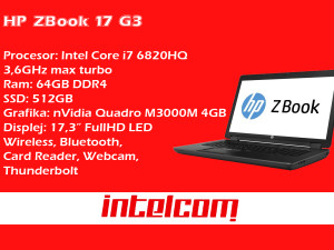 HP ZBook 17 G3, i7, 64 Gb DDR4, Quadro grafika