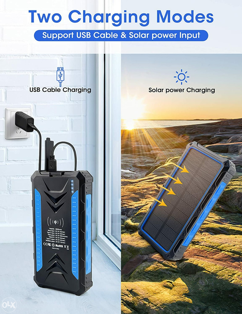 Djroll 36000mah Qi Wireless Solar Powerbank