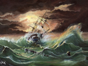 Canvas slika - Oluja, Brod na pučini, stil ulje