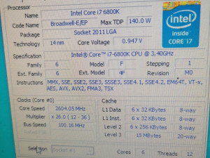 I7 6800k, 2011 v3, 6c 12t