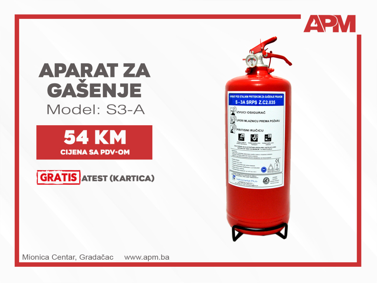 VATROGASNI APARAT S-3 STALNI PRITISAK