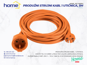 HOME - Produžni strujni kabl 1 utičnica, 5m, 1,5mm²