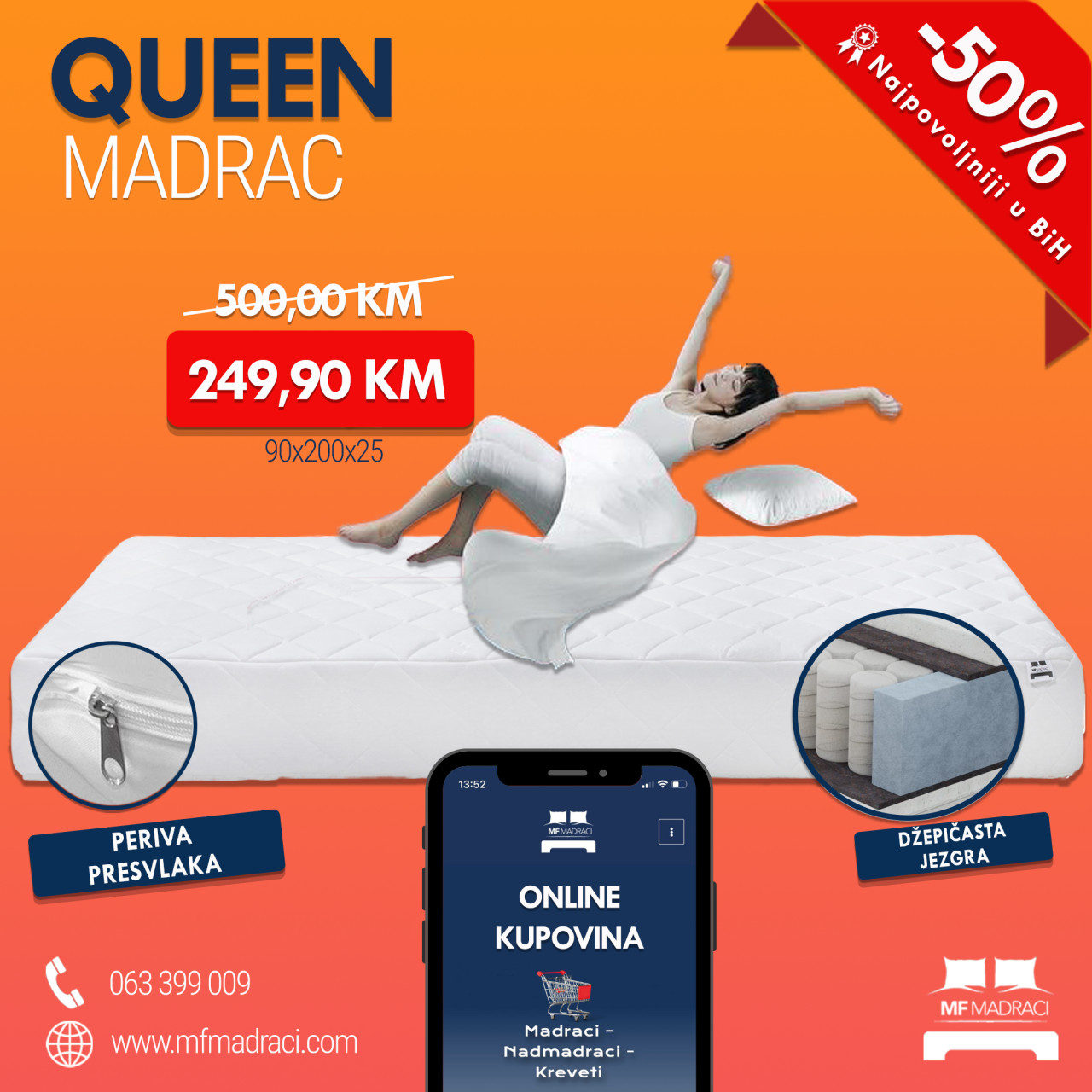 Madrac Dusek Dušek Dušeci Duseci MF QUEEN 90x200x25 Madraci OLX.ba