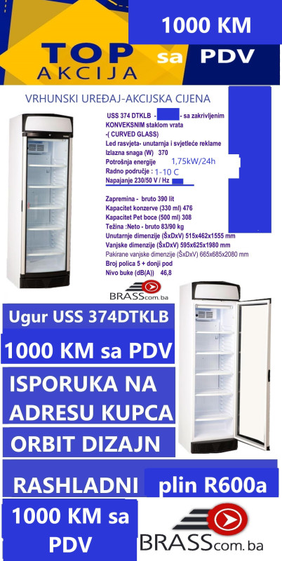 AKCIJA-Ugur USS 374 DTKLB rashladna vitrina
