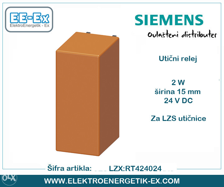 SIEMENS Relej 2W 8A 15mm 24VDC LZX:RT424024