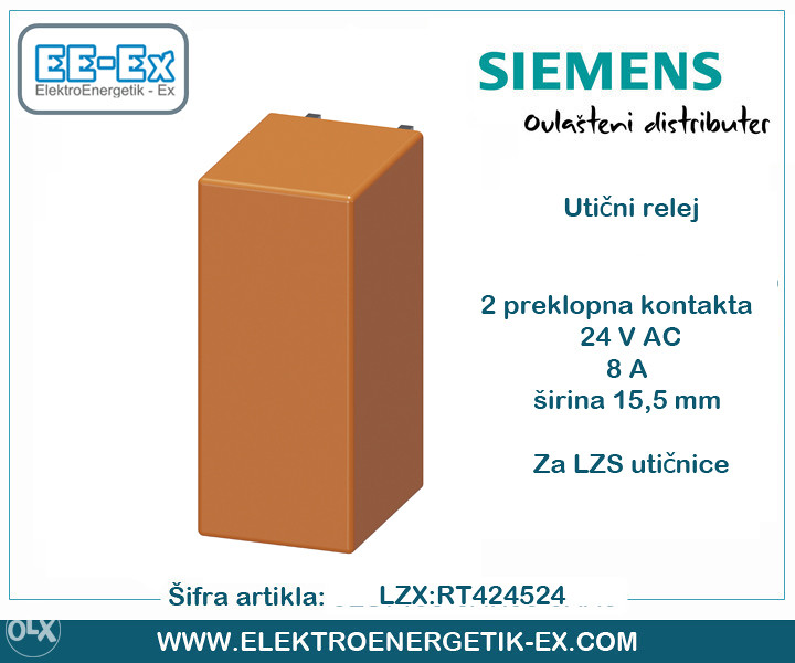 SIEMENS Relej 2CO 24VAC 8A 15,5mm LZX:RT424524